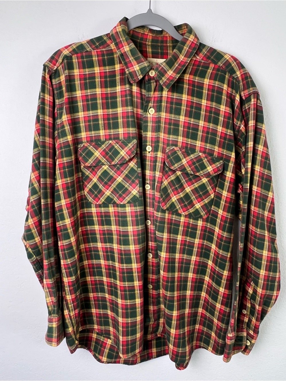 J. Crew Vintage Green Orange Yellow Cotton Flannel Fall Winter Button Down